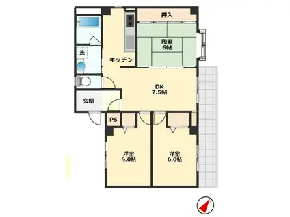 フォンティーン(3DK/2階)の間取り写真