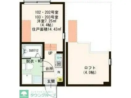 LA CIEL II(ワンルーム/1階)の間取り写真