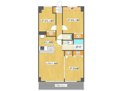 グロリア参番館(3LDK/4階)の間取り写真