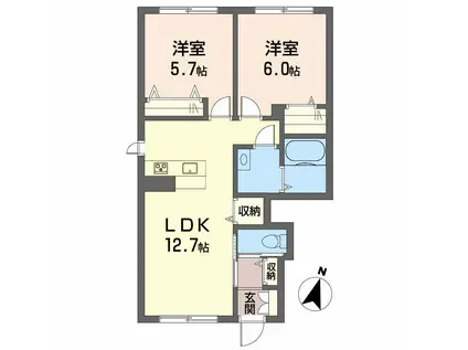 ベイローレル I棟(2LDK/1階)の間取り写真