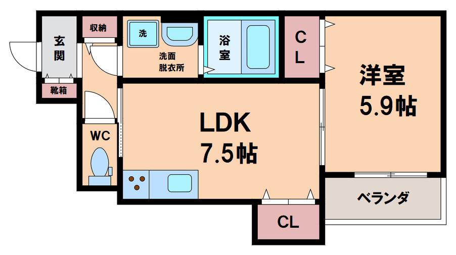 クリエオーレ照ヶ丘I(1LDK/3階)の間取り写真