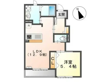 ボヌール(1LDK/1階)の間取り写真