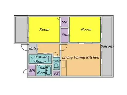 東幸ハウス(2LDK/4階)の間取り写真