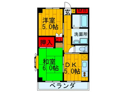 ベルデ忍ヶ丘(2DK/5階)の間取り写真