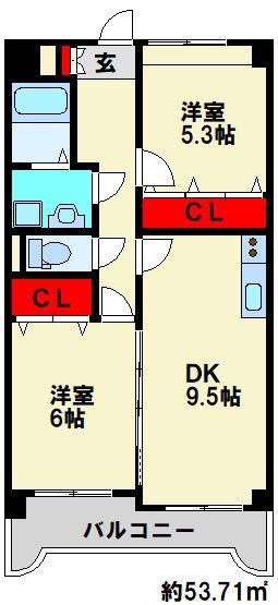 アテッサ南小倉(2DK/3階)の間取り写真