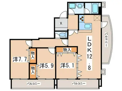 アニマリート・ミネ(3LDK/5階)の間取り写真