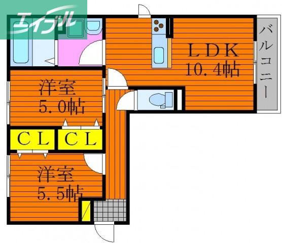 セカンドコート B棟(2LDK/3階)の間取り写真