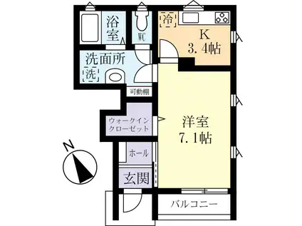 WISTERIAII(1K/1階)の間取り写真