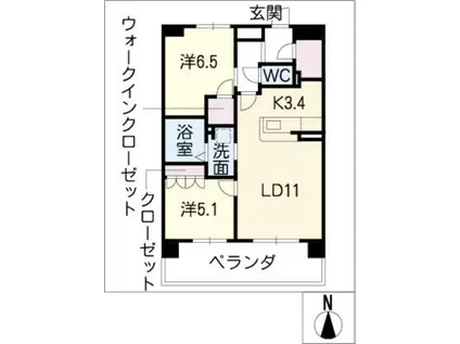 ファミリアーレ名駅レジデンス(2LDK/13階)の間取り写真