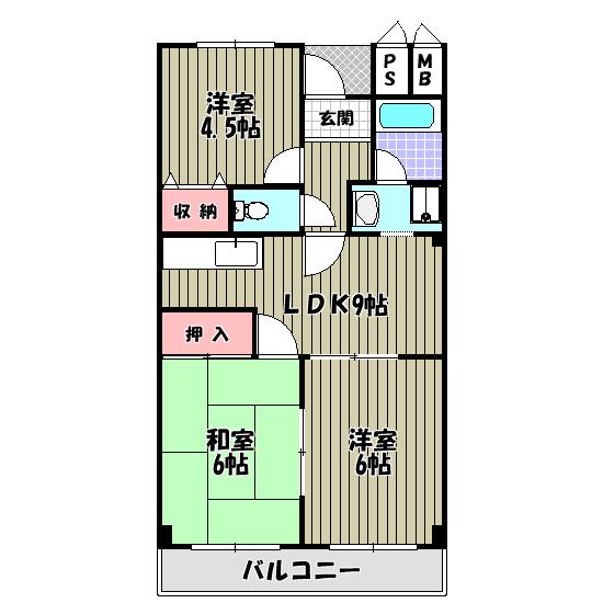 茱萸木壱番館(3LDK/3階)の間取り写真