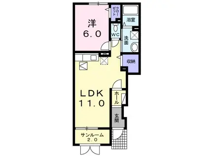 キューブ(1LDK/1階)の間取り写真