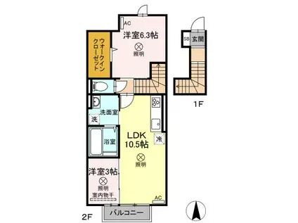 クレール(2LDK/2階)の間取り写真