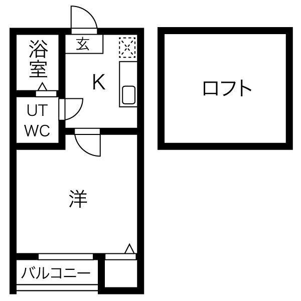 フォービエン川西(1K/2階)の間取り写真