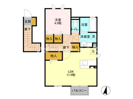 大黒屋 十弐番館(1LDK/2階)の間取り写真