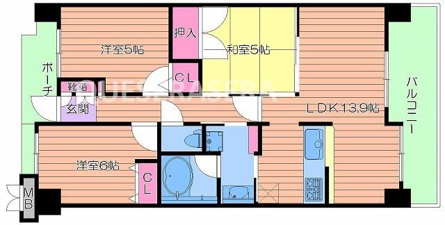 レジディア都島II(3LDK/14階)の間取り写真