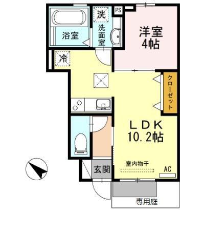 ソレイユ瑞穂(1LDK/1階)の間取り写真