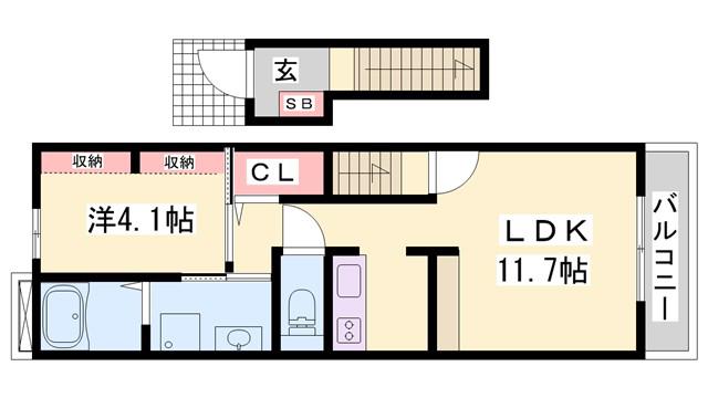 山陽電鉄本線 亀山駅(兵庫) 徒歩13分 2階建 築10年(1LDK/2階)の間取り写真