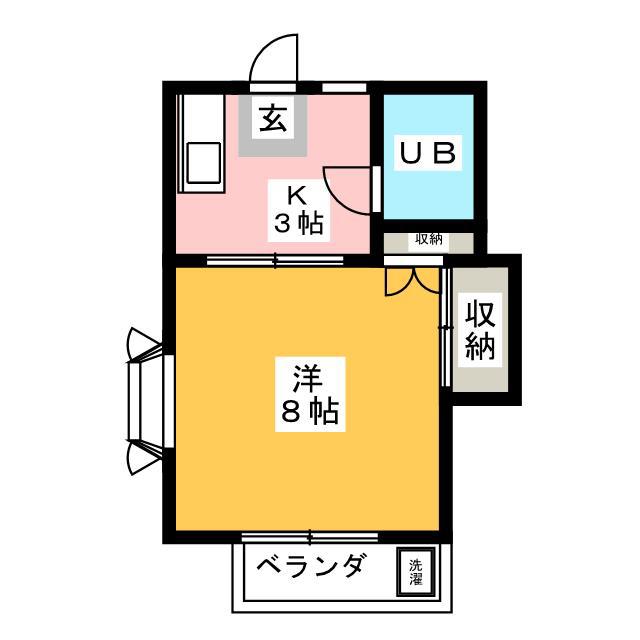 パールハイツII(1K/1階)の間取り写真