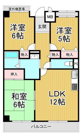 カサベルデ伊丹(3LDK/1階)の間取り写真