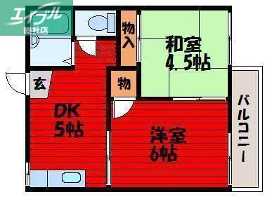 コーポ則武B棟(2DK/2階)の間取り写真