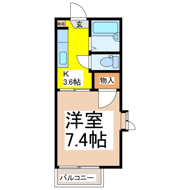 オアシスE(1K/2階)の間取り写真