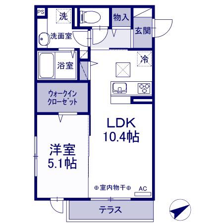 BLESS港南上大岡B棟(1LDK/1階)の間取り写真