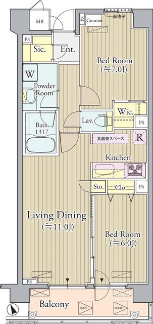 プライムアーバン東中野コート(2LDK/3階)の間取り写真