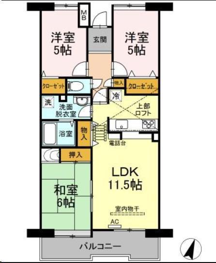 アーベインヒルズ向洋B棟(3LDK/5階)の間取り写真