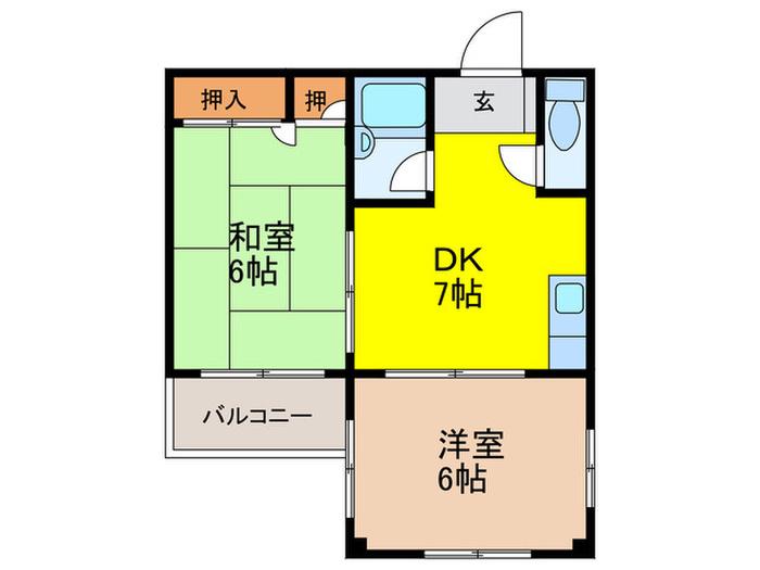 マナベハイツ帝塚山(2DK/2階)の間取り写真