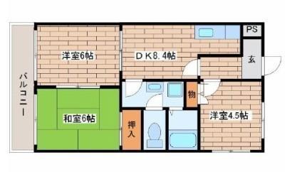 草愛マンションB(3DK/1階)の間取り写真