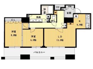 ブランズタワー南堀江(2LDK/33階)の間取り写真