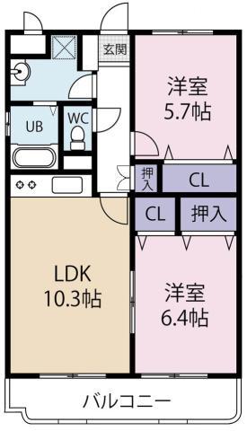 ハーブメゾン清美(2LDK/1階)の間取り写真