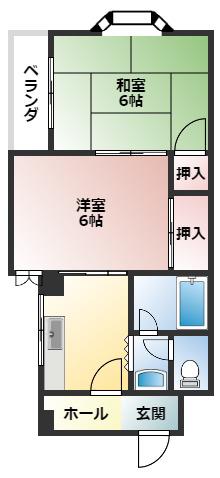 ベルメゾン高倉(2DK/6階)の間取り写真