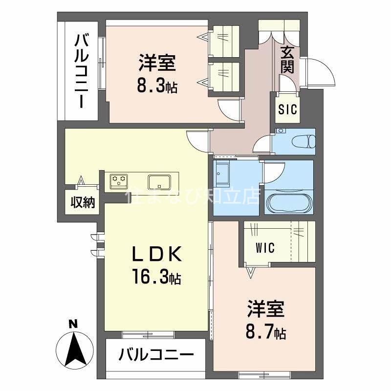 プレミアス御幸(2LDK/2階)の間取り写真