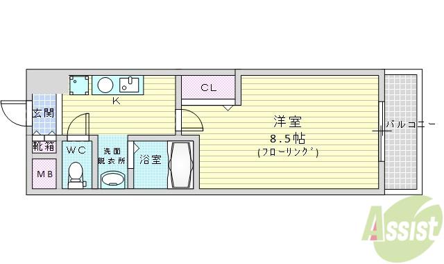 プルミエールメゾン江坂(1K/8階)の間取り写真