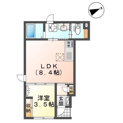 ヒールコートI(1LDK/1階)の間取り写真