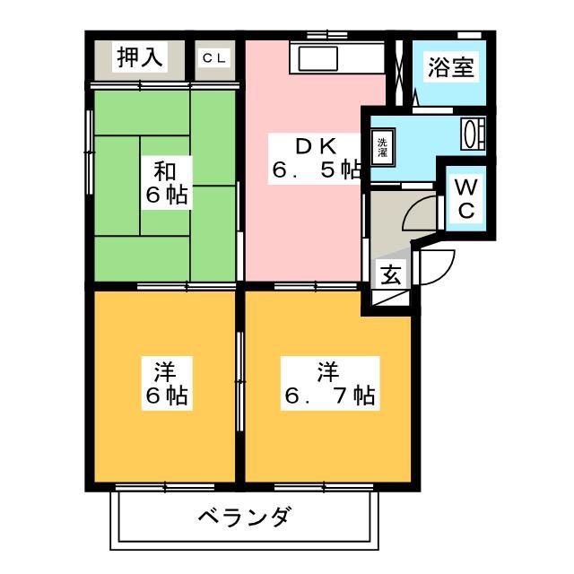 グランシード B棟(3DK/2階)の間取り写真