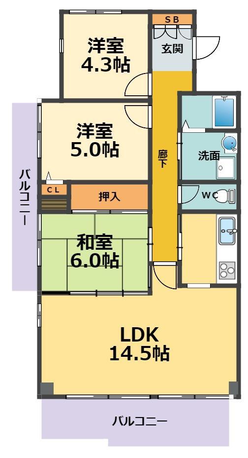 レジェンダリー小松(3LDK/4階)の間取り写真