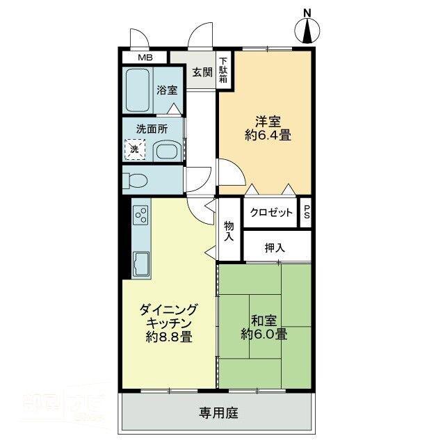 フィネス リバージュ(2DK/1階)の間取り写真