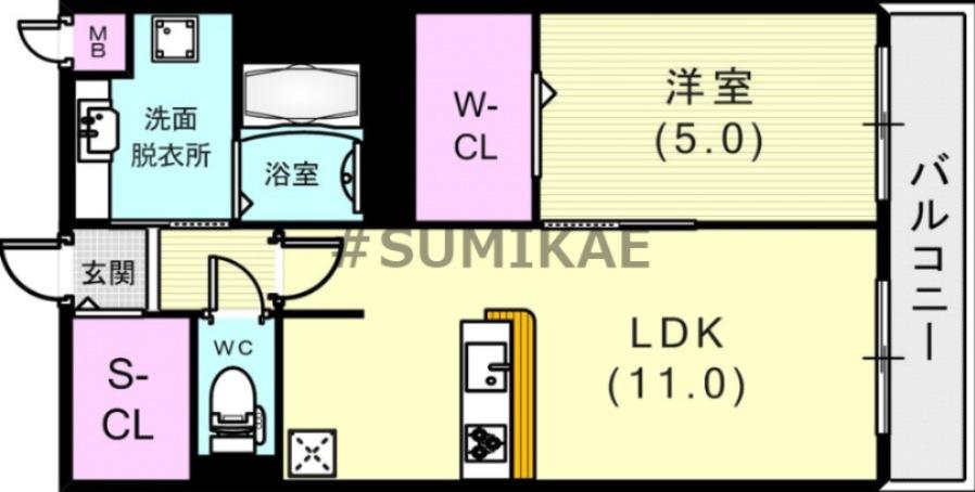 フォレ・リビエール磯辺通(1LDK/5階)の間取り写真