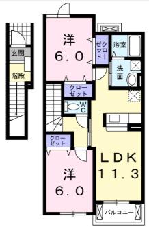 コニファーヒルI(2LDK/2階)の間取り写真