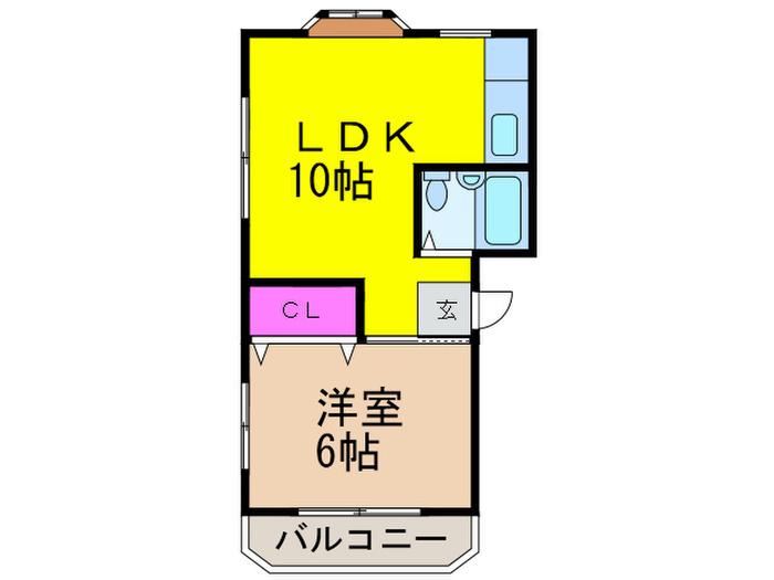 シャトー錦州(1LDK/2階)の間取り写真