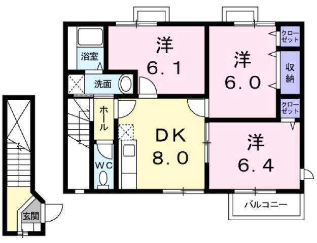 ホワイトリバー A(3DK/2階)の間取り写真