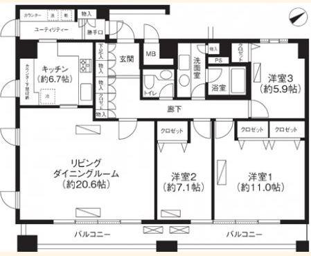 LOOP-M ループエム(3LDK/15階)の間取り写真