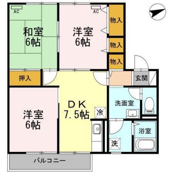 ピュアハウス絹(3DK/2階)の間取り写真