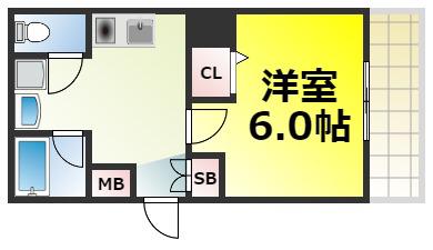 WILLDO難波WI(1K/6階)の間取り写真