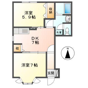ラ.ファミリア A(2DK/1階)の間取り写真