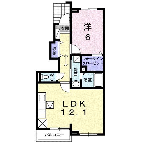 リヴィエール・ウエストI(1LDK/1階)の間取り写真