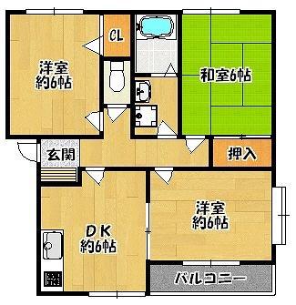 フレール弥生D棟(3DK/2階)の間取り写真