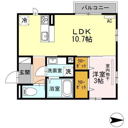 シャーロット(1LDK/2階)の間取り写真
